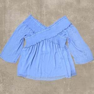 CATO Blue Smocked Off-The-Shoulder Babydoll Boho Blouse Top XL